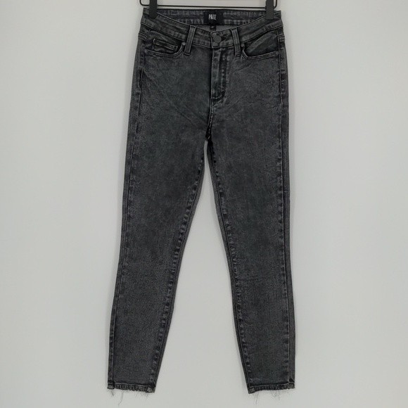 Paige Hoxton Crop Acid Wash Gray‎ Skinny Frayed Hem Jean Size 26 - Picture 1 of 14